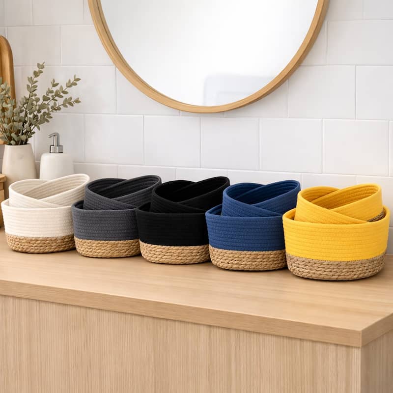 Cotton Storage Baskets Organizer Padang Set of 3 - 9 in. L x 5.9 in. D x 5.3 in. H