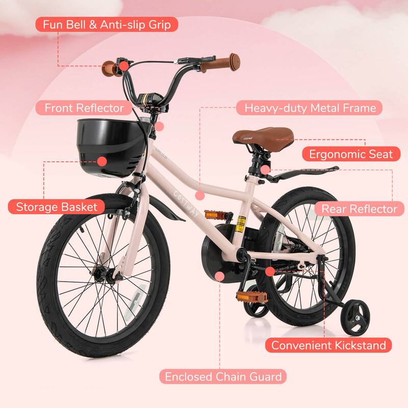 Costway 12"/14"/16"/18" Kid’s Bike with Training Wheels Adjustable