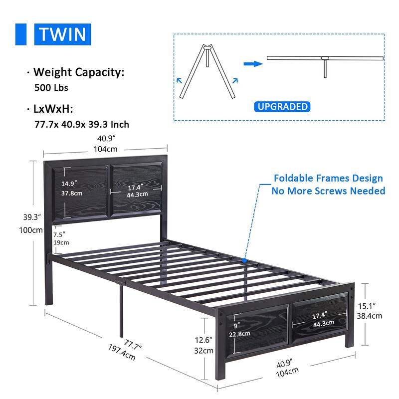 VECELO Set of 2 Platform Twin Beds 12.6" Elevated Storage Space MDF Partitioned Headboard & Footboard No Box Spring Needed