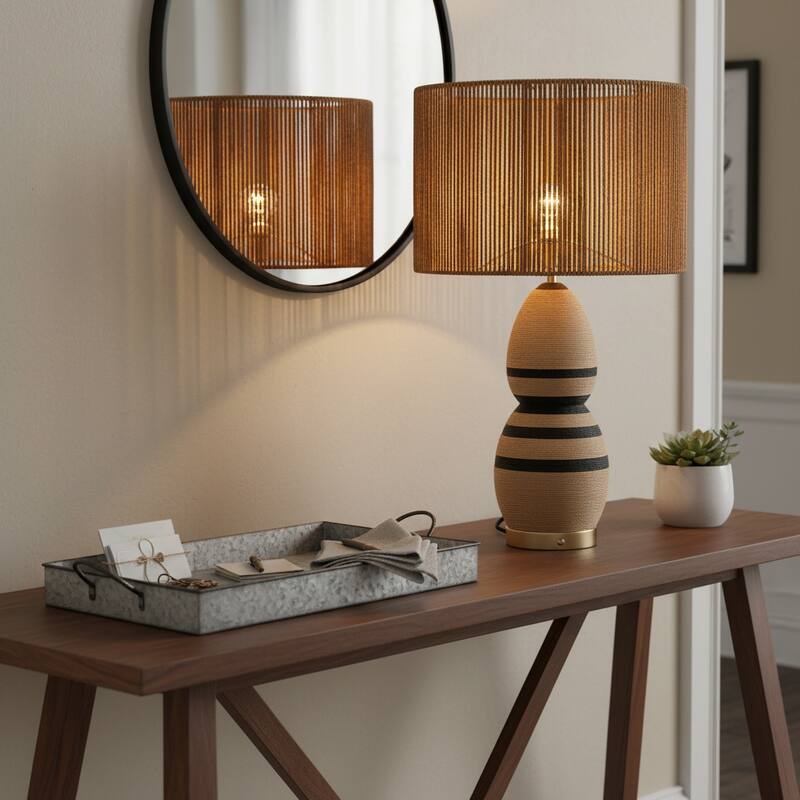 Brise 27" Rattan Table Lamp with USB 3-Way Touch Dimmer