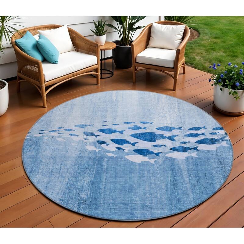 HomeRoots Nautical Transitional Rectangle Outdoor Rug - 8' Round