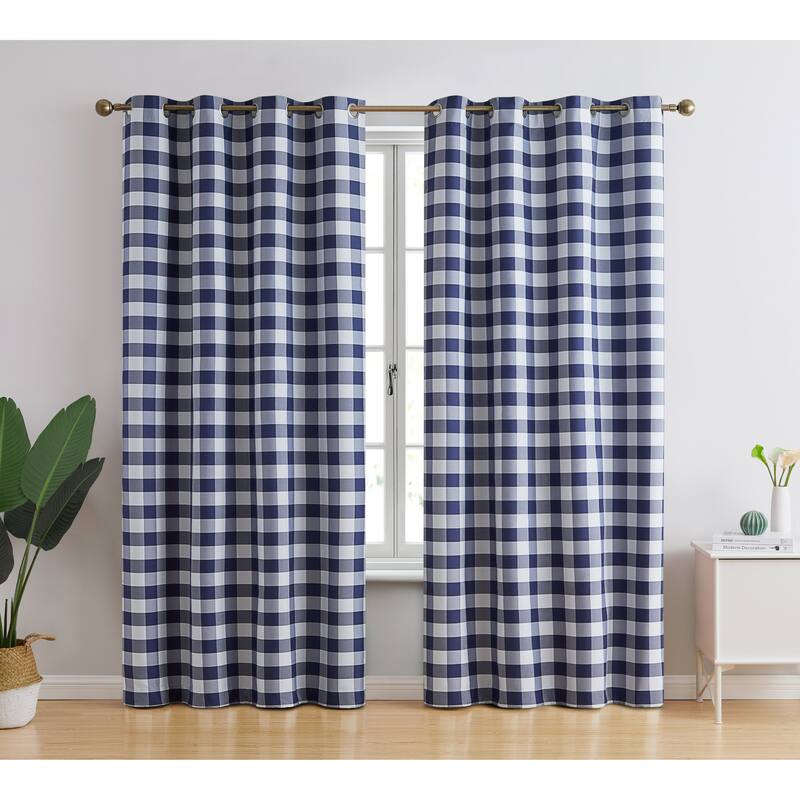 HLC.me Andersen Check Plaid 100% Blackout Thermal Insulated Energy Saving Heat Blocking Grommet Curtain Panels, 2 Panels