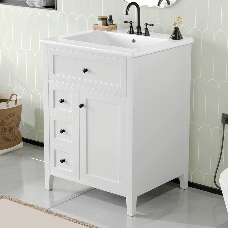 24" Bathroom Vanity with Sink Set Bathroom Storage Cabinet with 3 Drawers and Adjustable Shelves