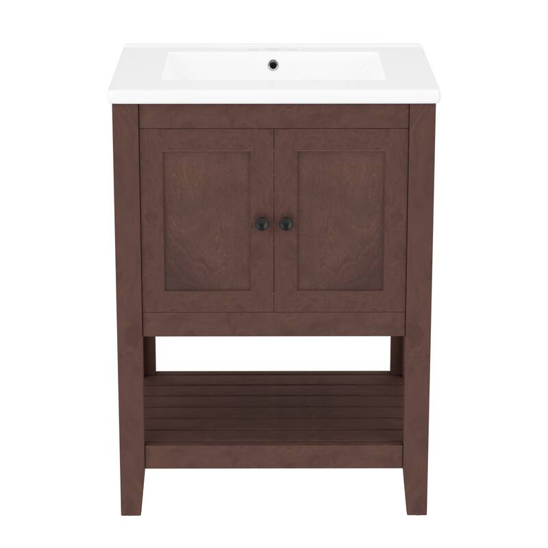 24"Freestanding Bathroom Vanity with Ceramic Sink - Brown