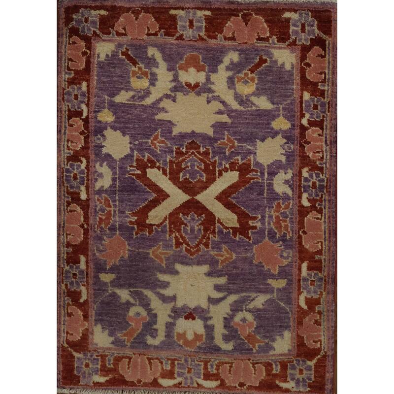Hand Knotted Oriental 100% Wool Carpet Traditional All-Over Purples Peshawar Area Rug - 2' 10'' X 2' 1''