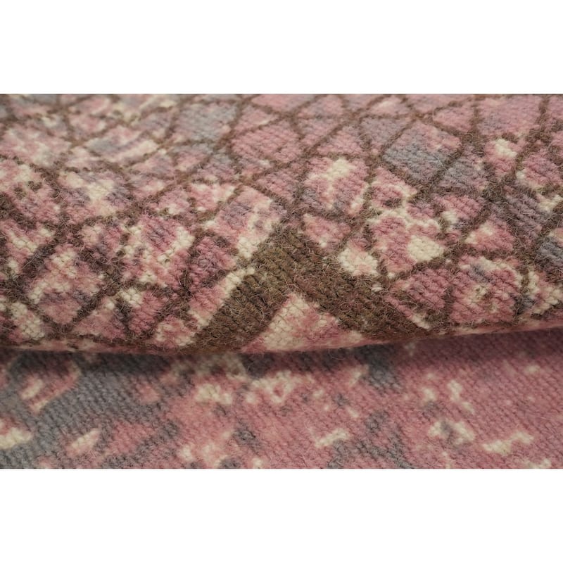 Hand Knotted Oriental Viscose Silk Carpet Modern Pictorial Pink Abstract Area Rug - 7' 9'' X 5' 4''