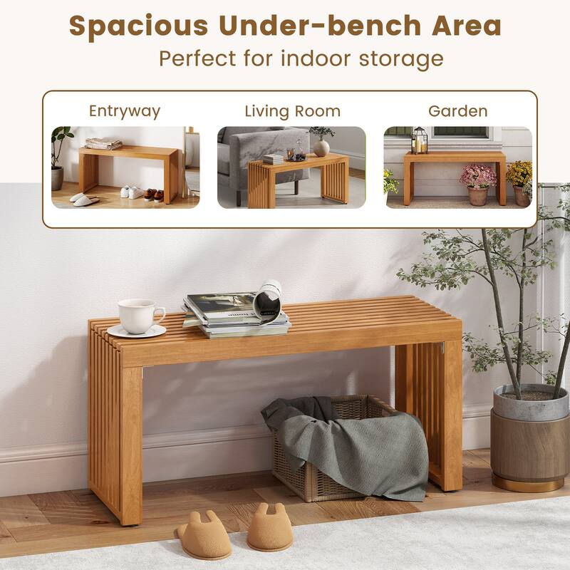 Gymax 36 Inch Patio Bench All-Slat Acacia Wood Loveseat for 2 People