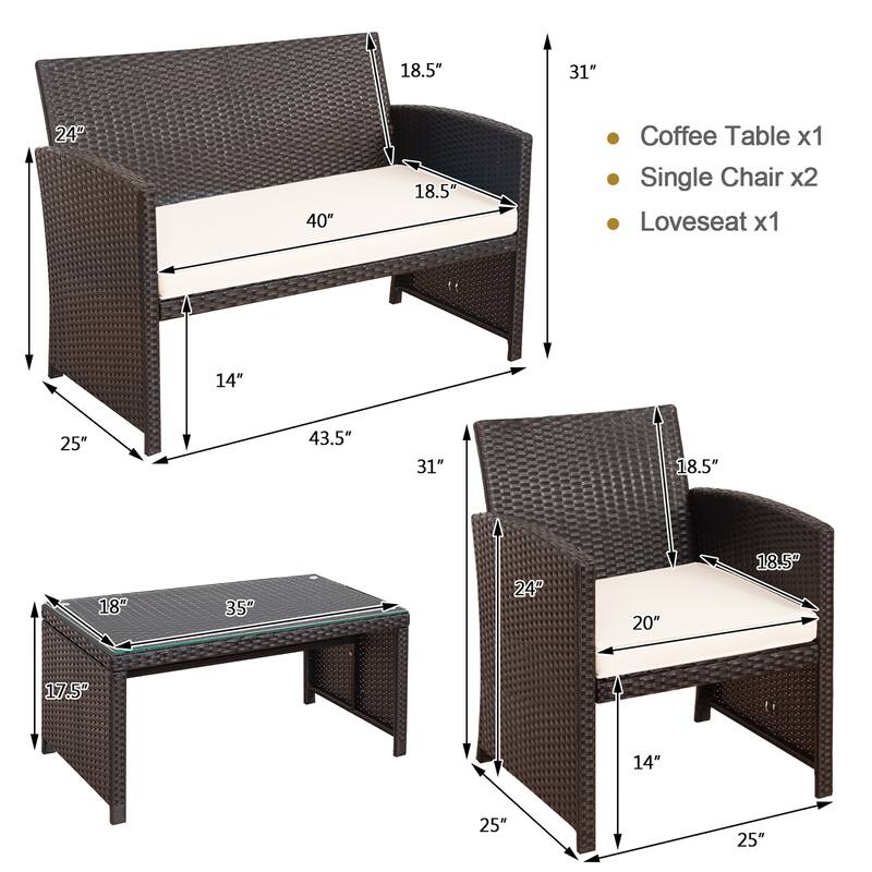 Costway 8PCS Patio Rattan Furniture Set Cushioned Chair Sofa Coffee