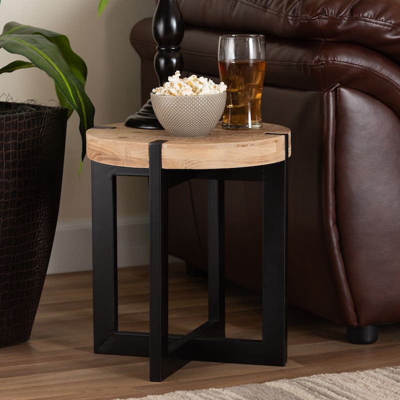Horace Natural Brown Finished Wood and Black Finished Metal End Table