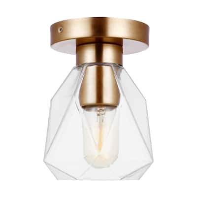 Quinn One Light Wall / Ceiling Transitional Semi-Flush Mount in Satin Brass