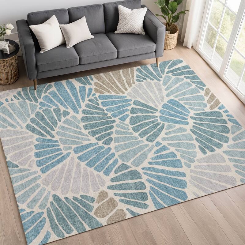 Machine Washable Indoor/ Outdoor Floral Modern Chantille Rug