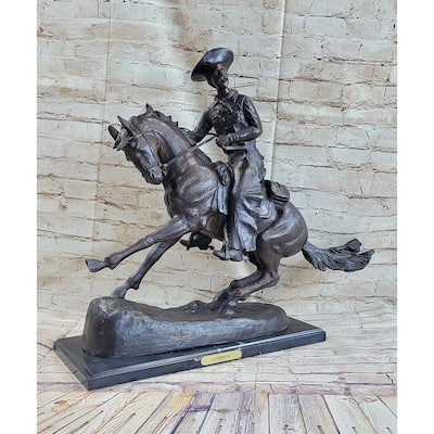 Frederic Remington Cowboy On Horseback Bronze Sculpture Statue Western Decor