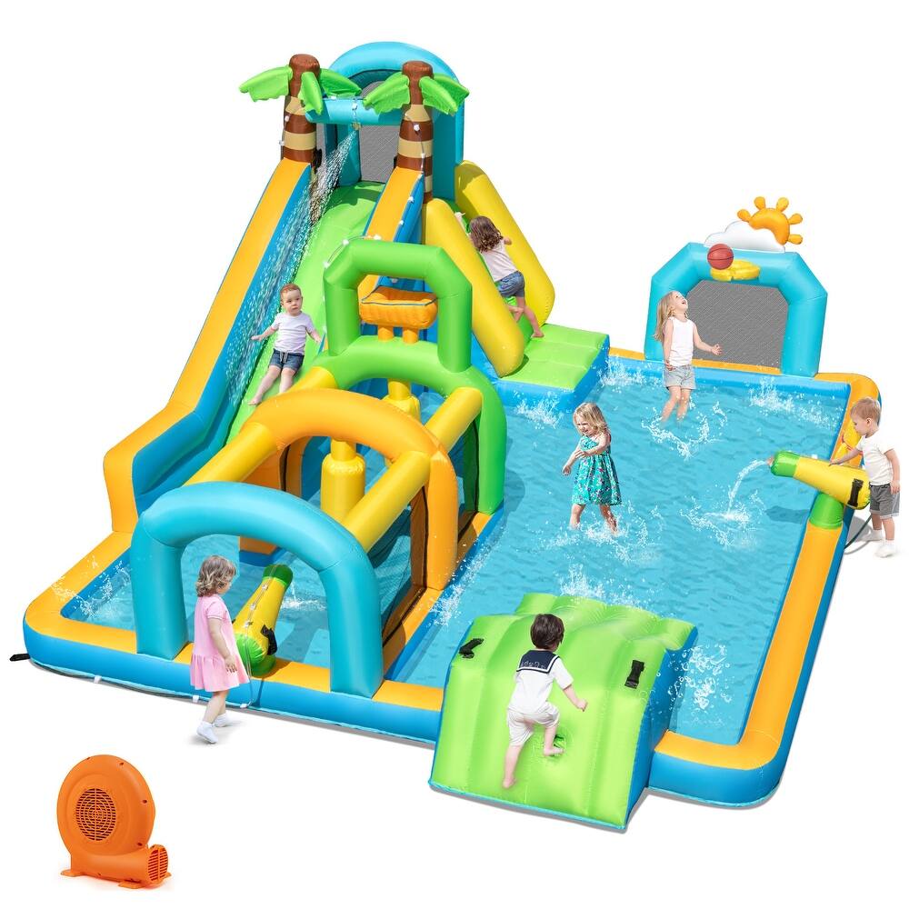 Gymax Inflatable Water Slide w/Splash Pool Climbing Wall Football Goal