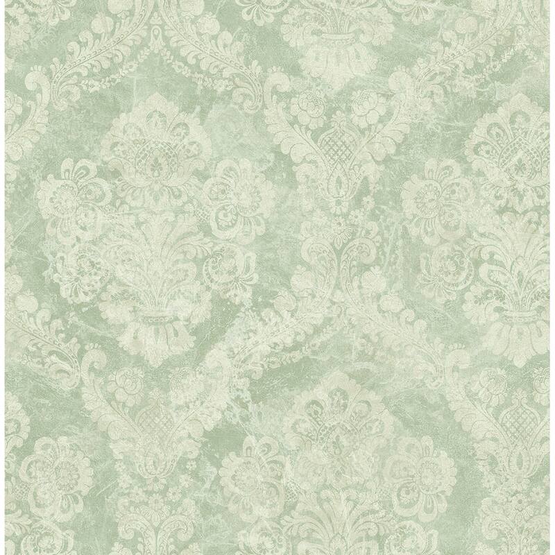 Seabrook Designs Mercer Damask Unpasted Wallpaper - 20.5 in. W x 33 ft. L - Seaglass