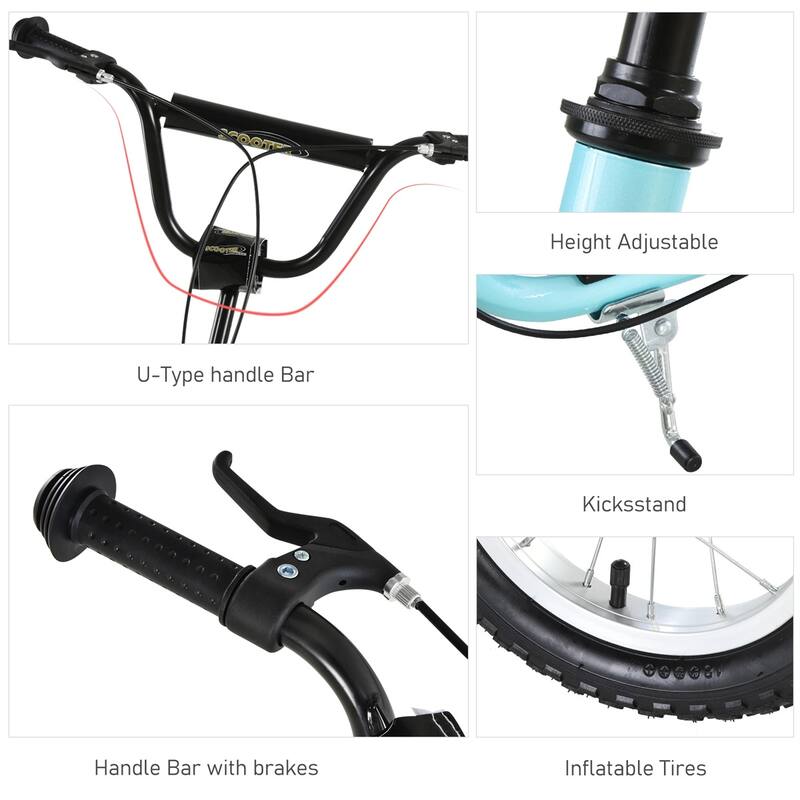 Steel Aluminum Kids Scooter with Adjustable Height Handle - 47.25"L x 22.75"W x 33.5"-37.5"H