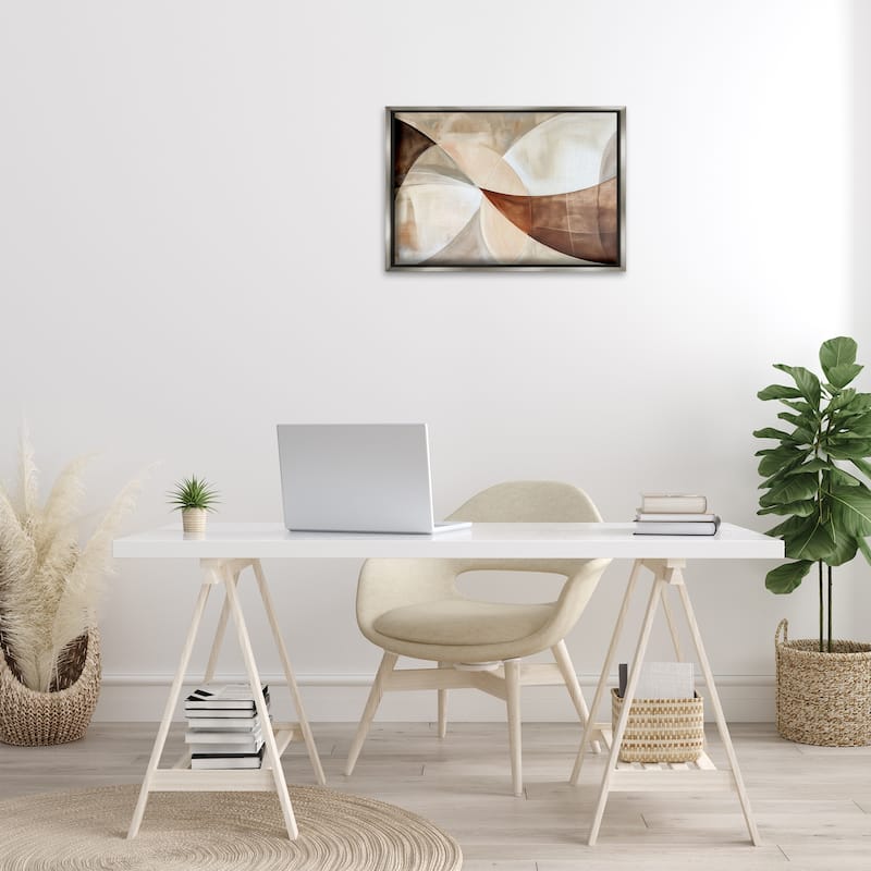 Stupell Curved Neutral Tones Abstraction Framed Floater Canvas Wall Art Design By LSR Creative Studio