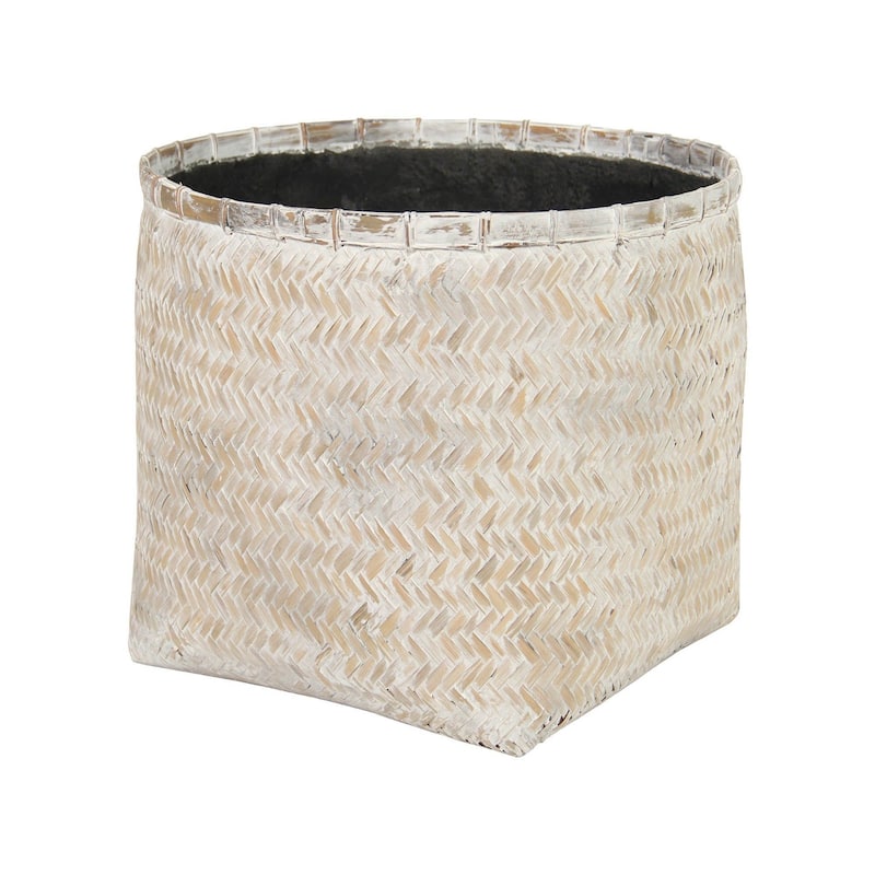 Patio 12" Bamboo Indoor Basket Pot, Beige