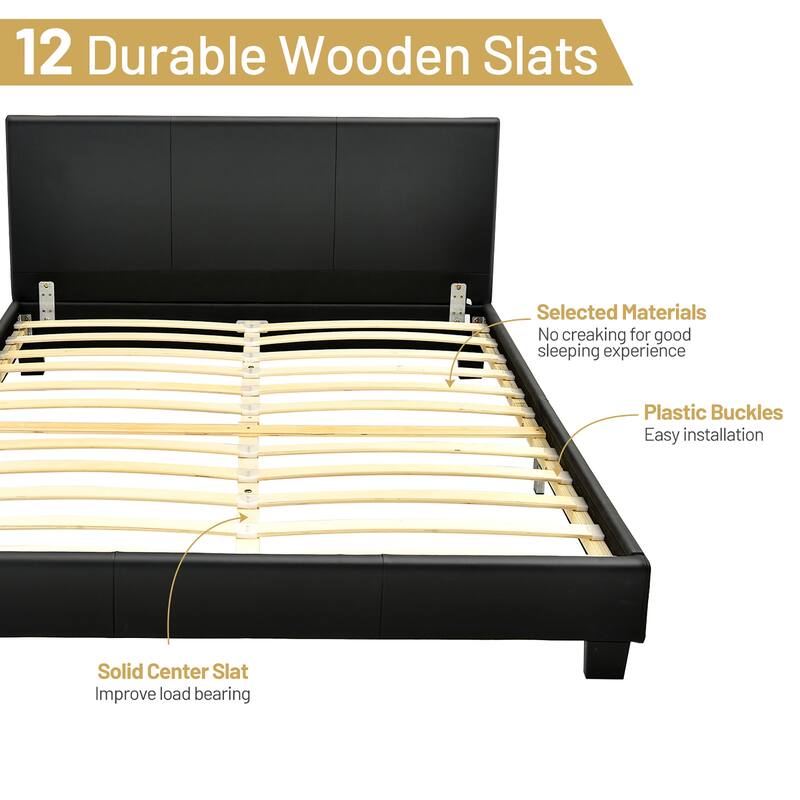Costway Full Upholstered Platform Bed Frame with Linen/PU Headboard