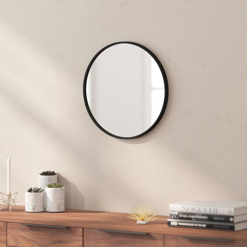 Wall Mount Shatterproof Round Accent Wall Mirror with Metal Frame