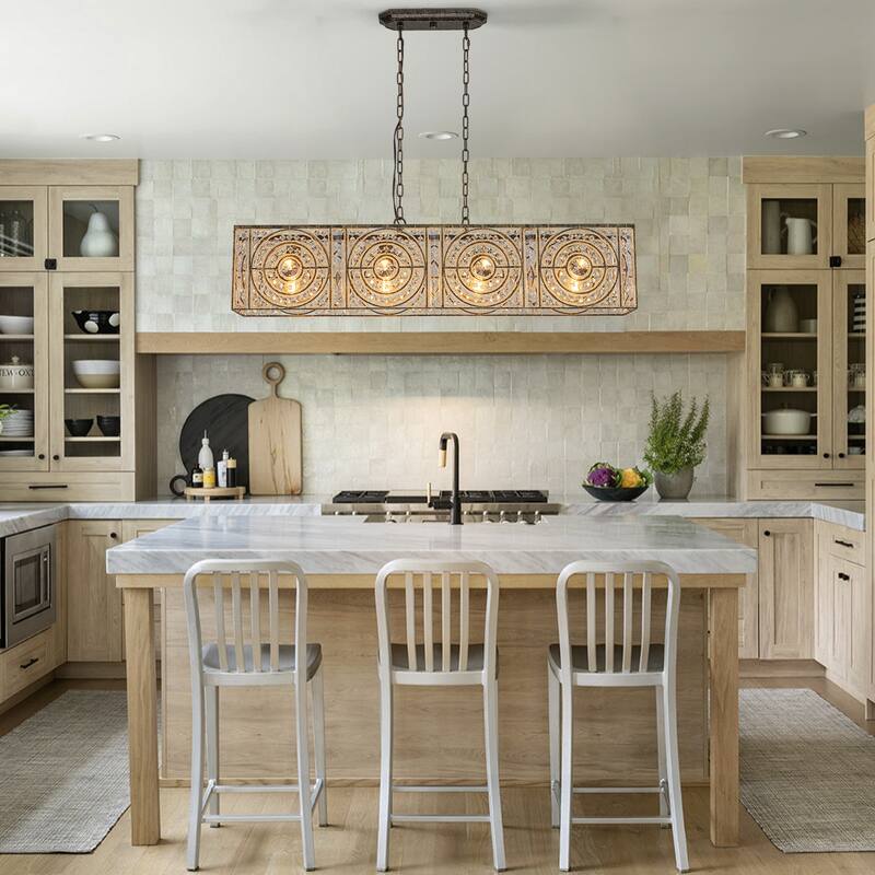 Vintage Glam 4-Light Linear Crystal Pendant Light for Kitchen Island Dining Room