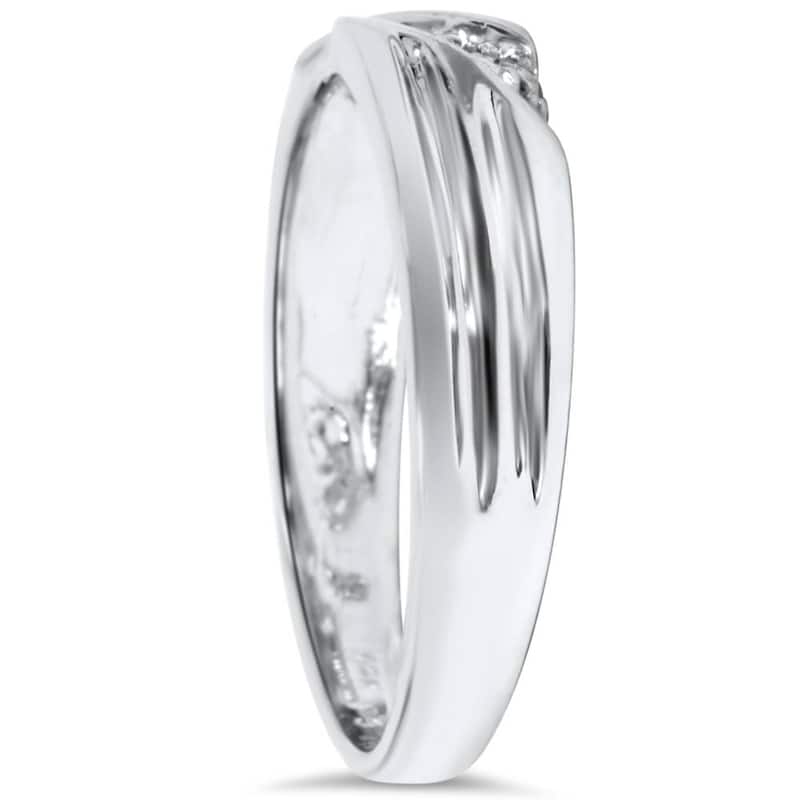 Mens Real Diamond White Gold Wedding Ring Band New