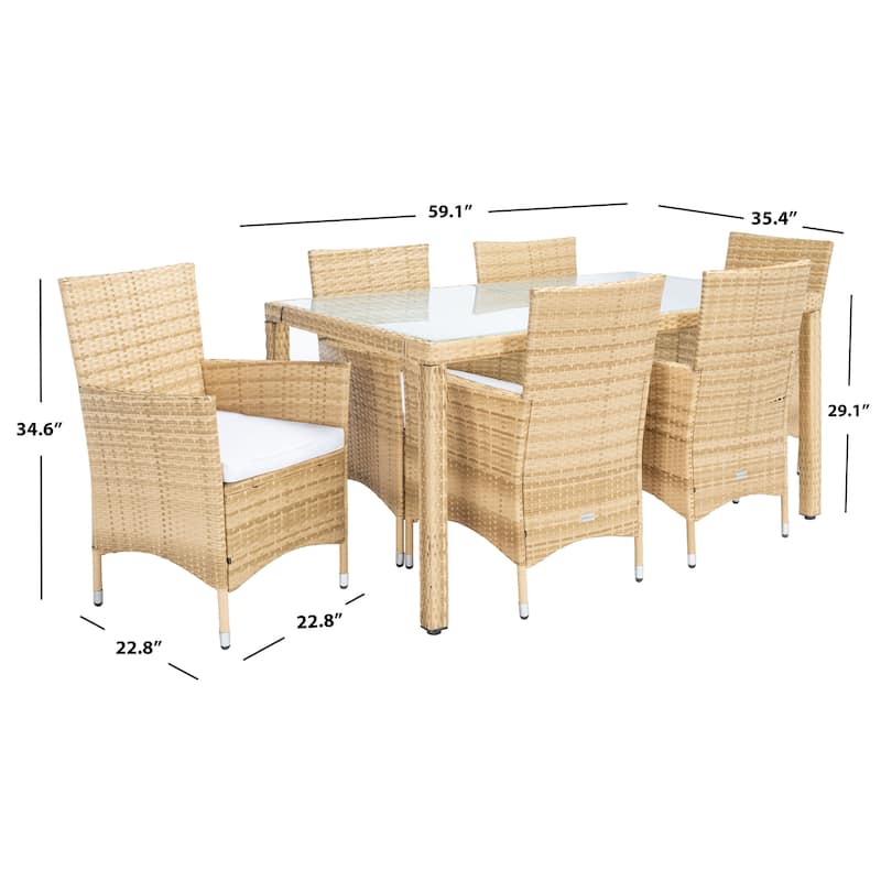 SAFAVIEH Outdoor Snezhana 7-Piece Wicker Dining Set - 59Wx35Dx29H
