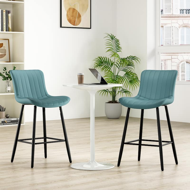 Set of 2 26 Inch Modern Faux Leather Barstools