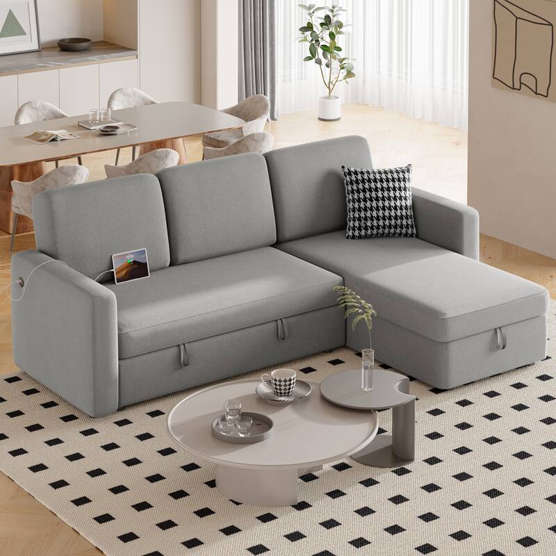 Yaheetech L-Shaped Reversible Sectional Sofa with Pull Out Bed & Storage - 83"x 57.5"x33"