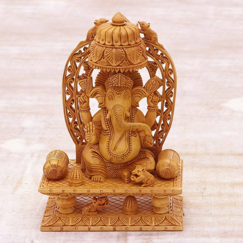 Handmade Ganeshas Blessing II Wood sculpture (India) - 36 x 25 x 16