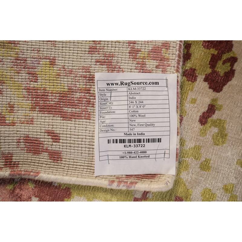 Contemporary Abstract Indian Square Rug Handmade Wool Carpet - 8'0" x 8'1"