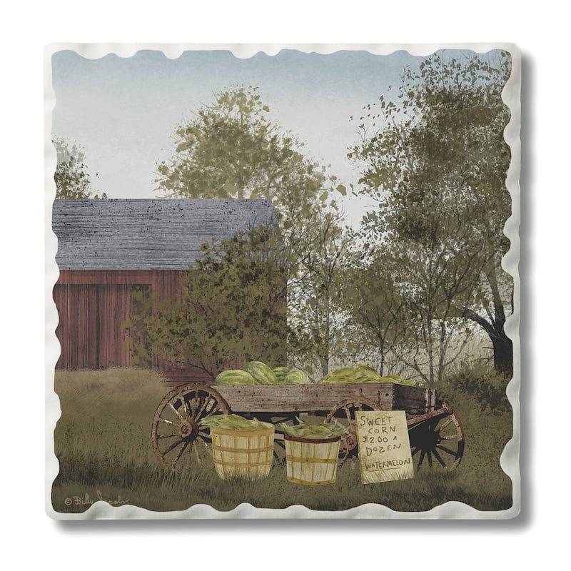 Counterart Absorbent Stone Coasters - Produce Wagon - Set of 4 - 4x4x217