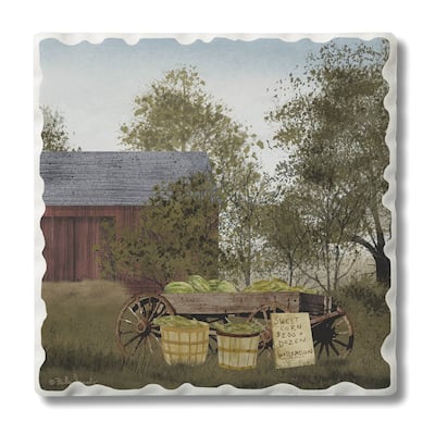 Counterart Absorbent Stone Coasters - Produce Wagon - Set of 4 - 4x4x217