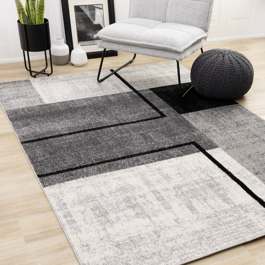 Ellis Collection - Geometric Modern Grey Black Area Rug
