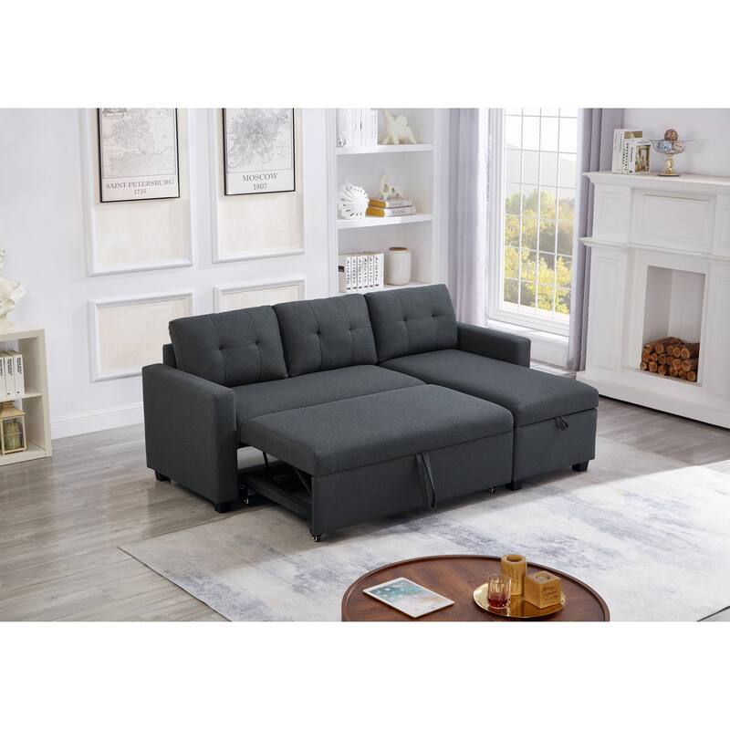 GDFStudio - Ethan Modern Pull-Out Sectional Sofa with Storage Chaise and Reversible Layout