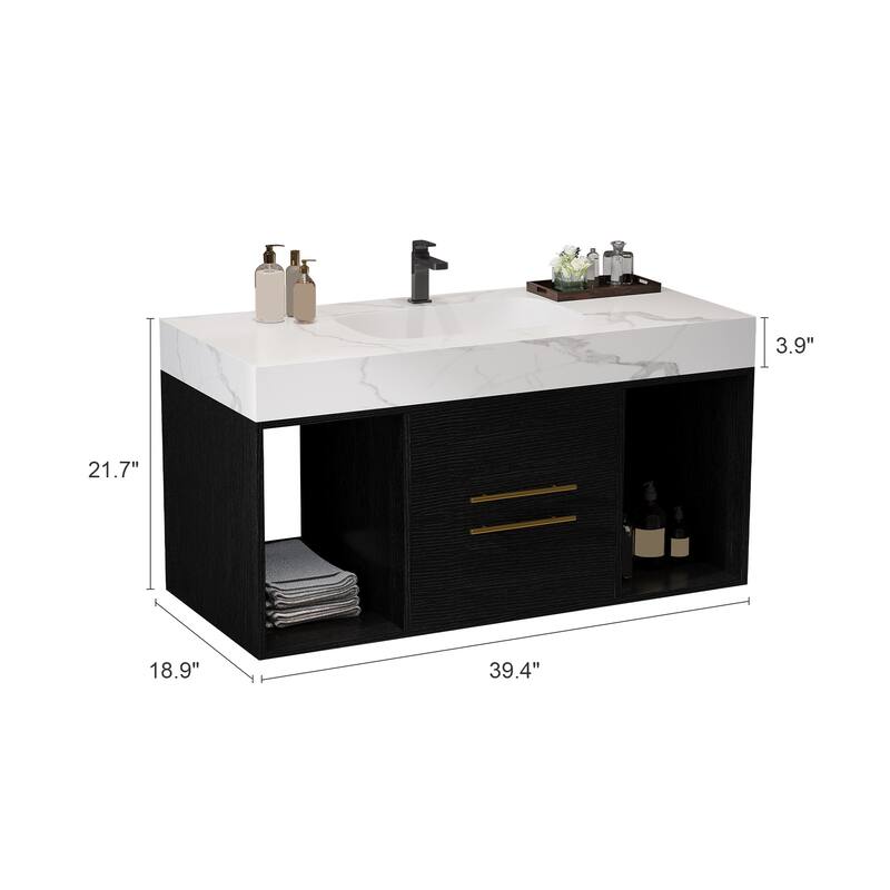 39.4" Ceramic Sink Bathroom Vanity, Floating Bathroom Vanity