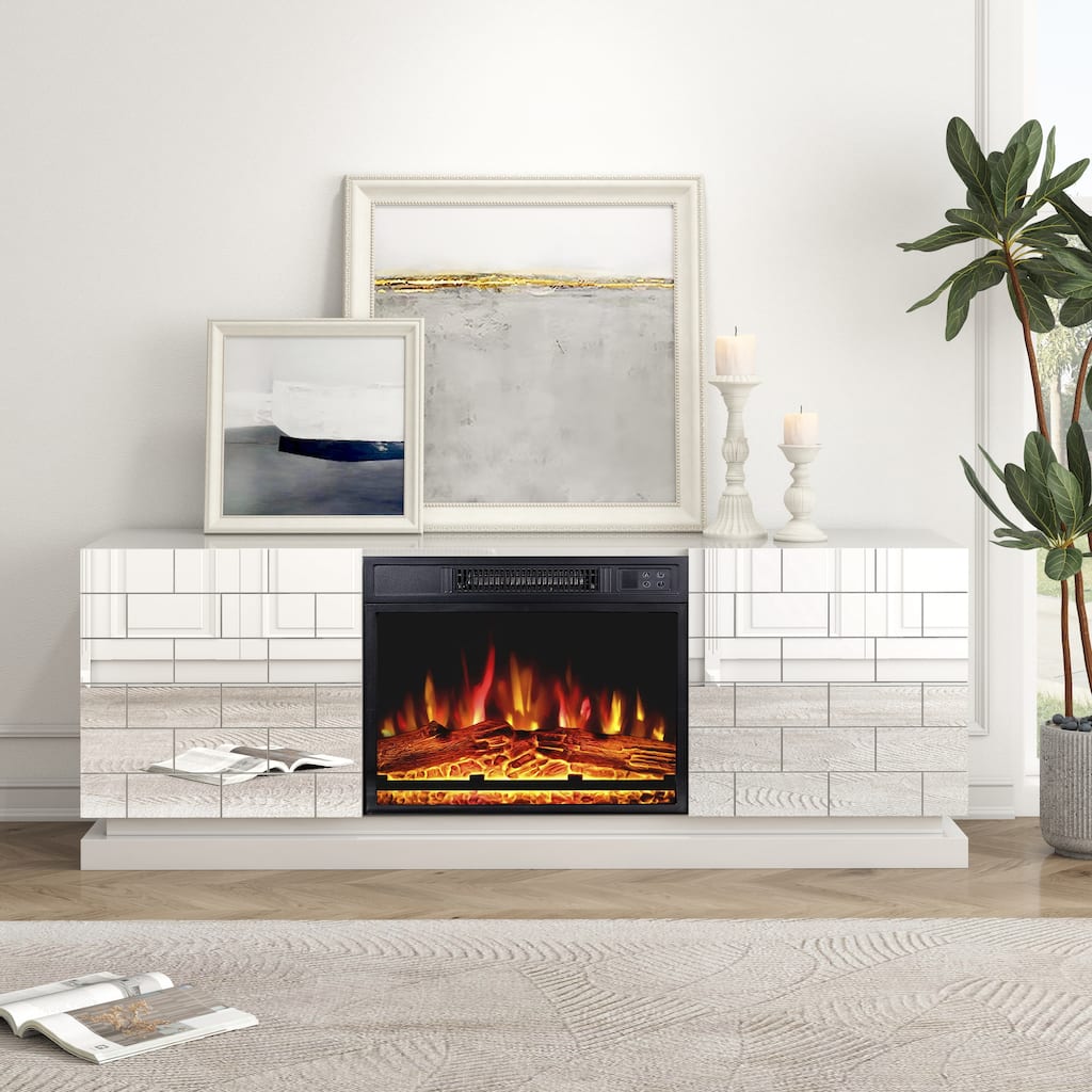 Electric Fireplace 63" TV Stand - Modern Highgloss Media Console