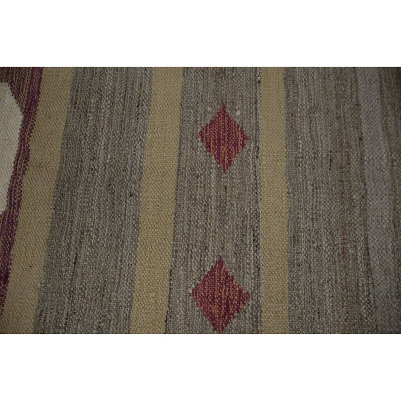 Hand Woven Oriental 100% Wool Carpet Southwestern Tribal Greys & Charcoal Kilim Area Rug - 12' 5'' X 9' 4''