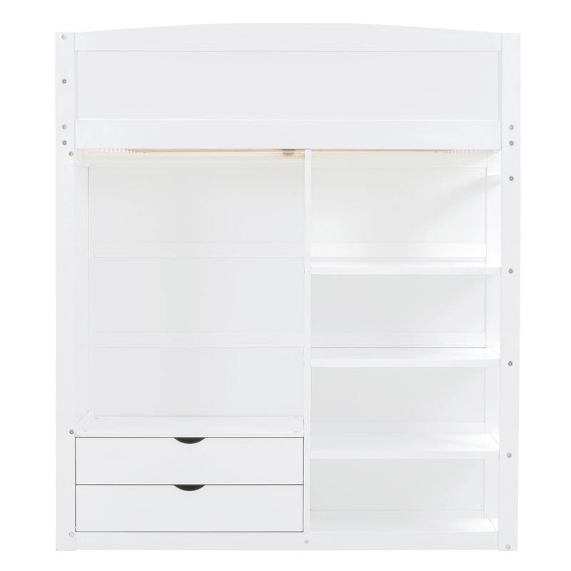 Twin/Full Size Loft Bed with Desk, Wardrobes and Ladder, Storage Kids Bed Frame with 4 Drawers and Shelves