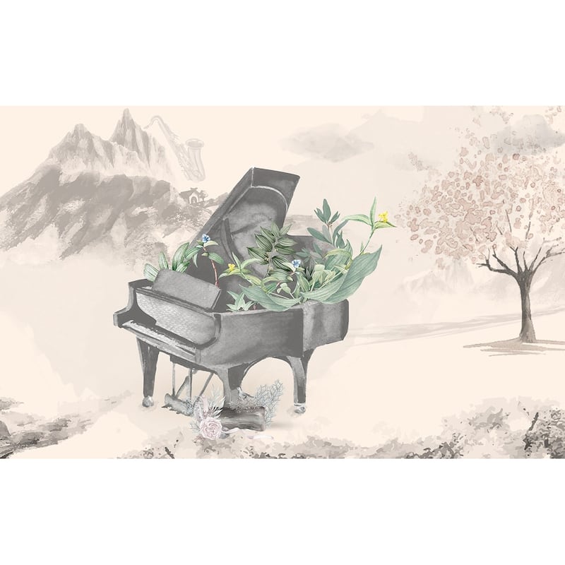 GK Wall Design Music Watercolor Piano Mountain Landscape Minimalist Removable Wallpaper