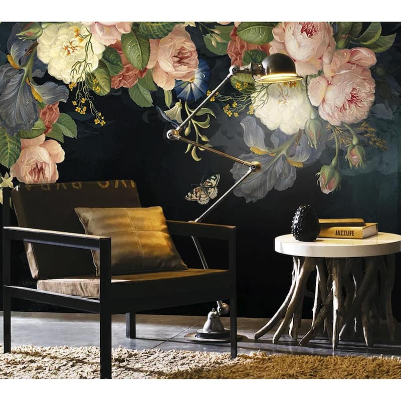 GK Wall Design Dark Floral Pink Peony Flower Removable Wallpaper