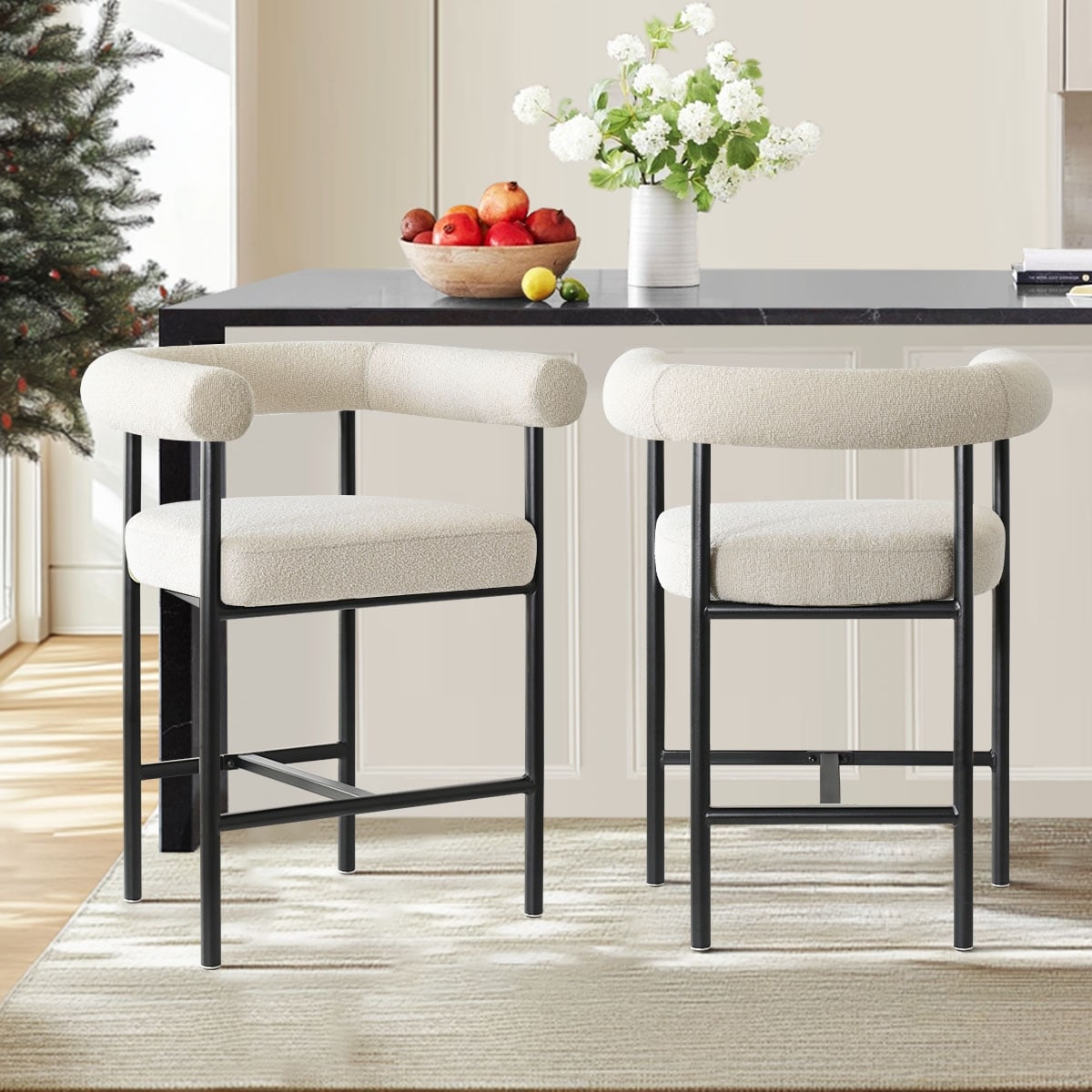 24" Boucle Upholstered Counter Stools (Set Of 2)