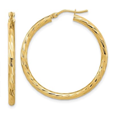 Curata 14k Yellow Gold Polished Sparkle Cut Hoop Earrings - 34.9x33.45mm
