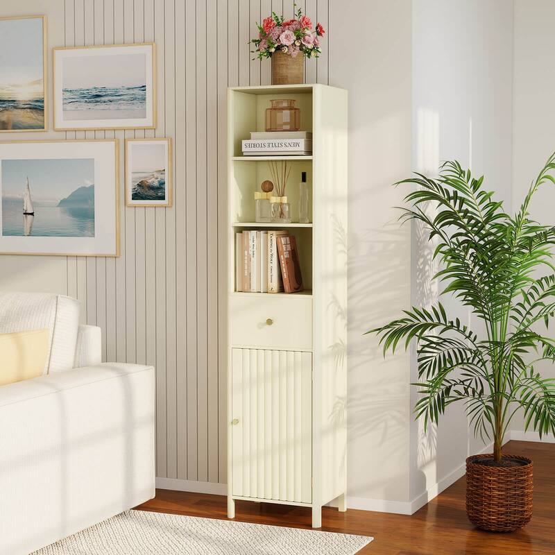 Costway 67” Tall Bathroom Cabinet with 3 Open Shelves, 1 Drawer, - See Details