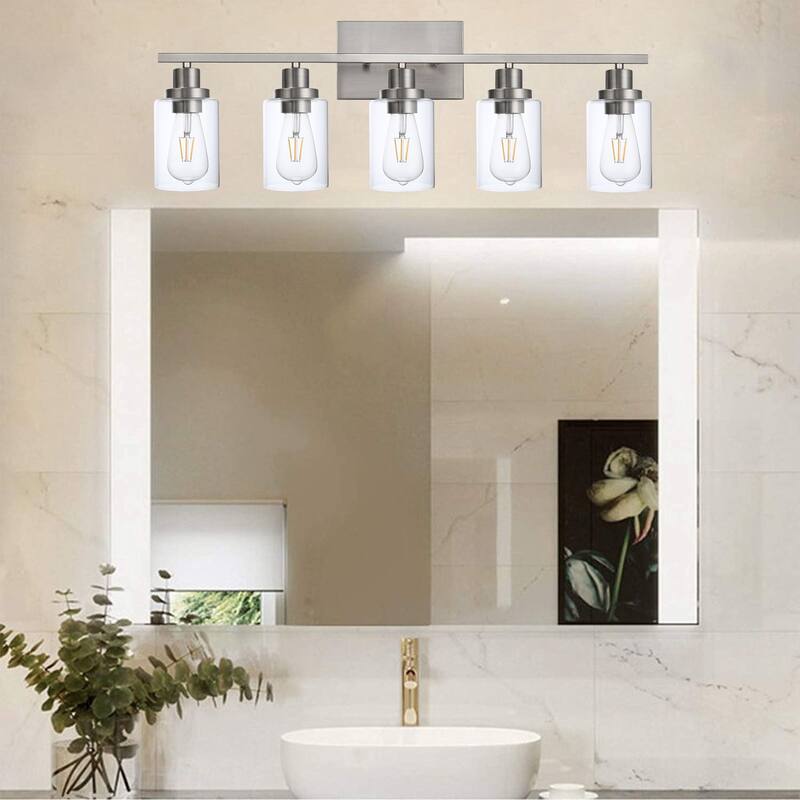 2-Light Modern Bathroom Light Fixtures with Clear Glass Shade