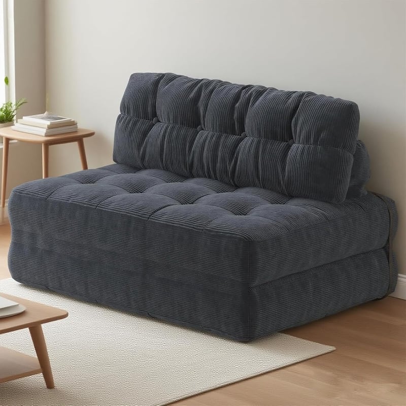Portable Full Floor Folding Sofa Bed, Convertible Sleeper Chair for Living Room - Black