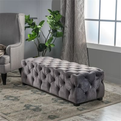 50.75'' Modern Velvet Upholstered Tufted Ottoman for Living Room, Grey