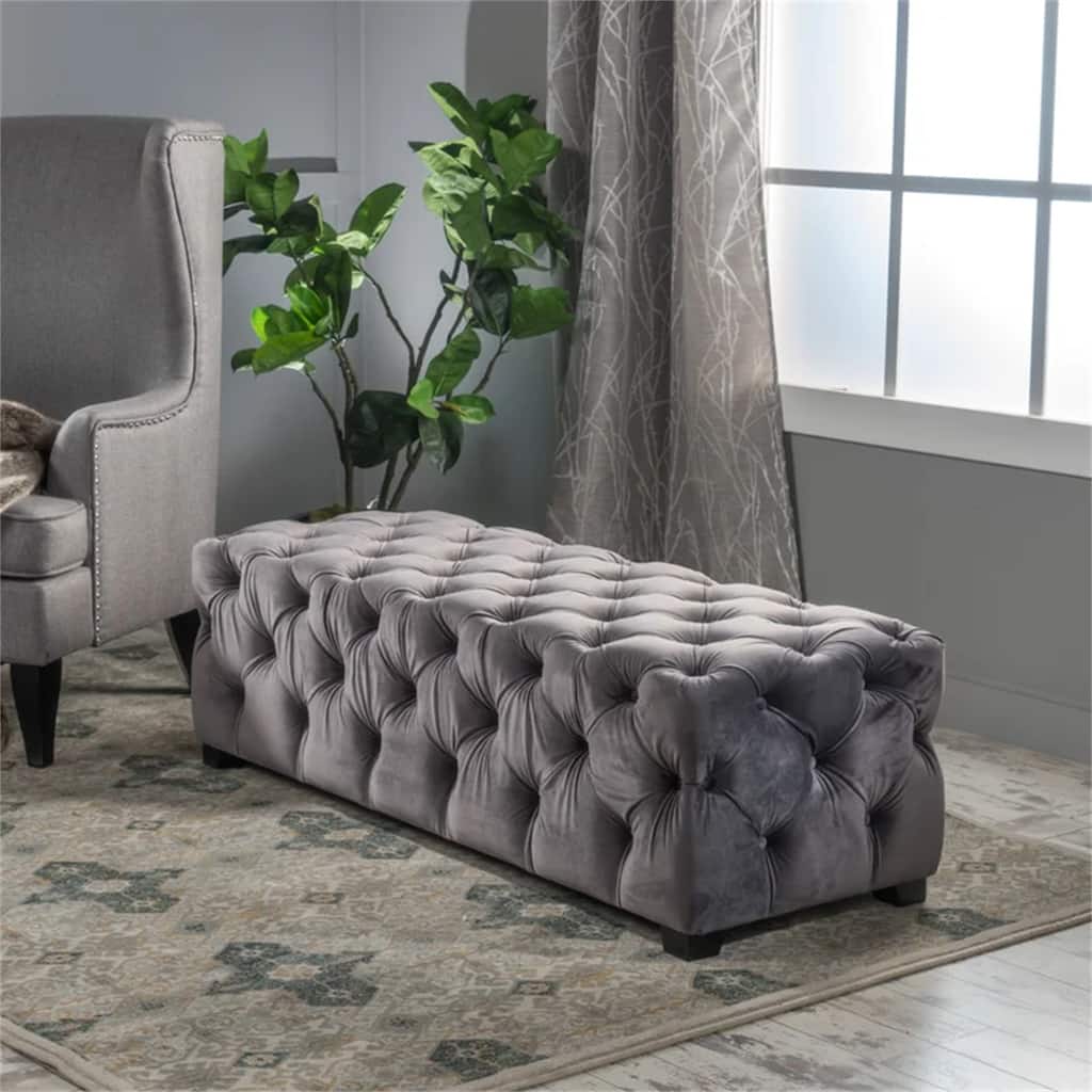 50.75'' Modern Velvet Upholstered Tufted Ottoman for Living Room, Grey