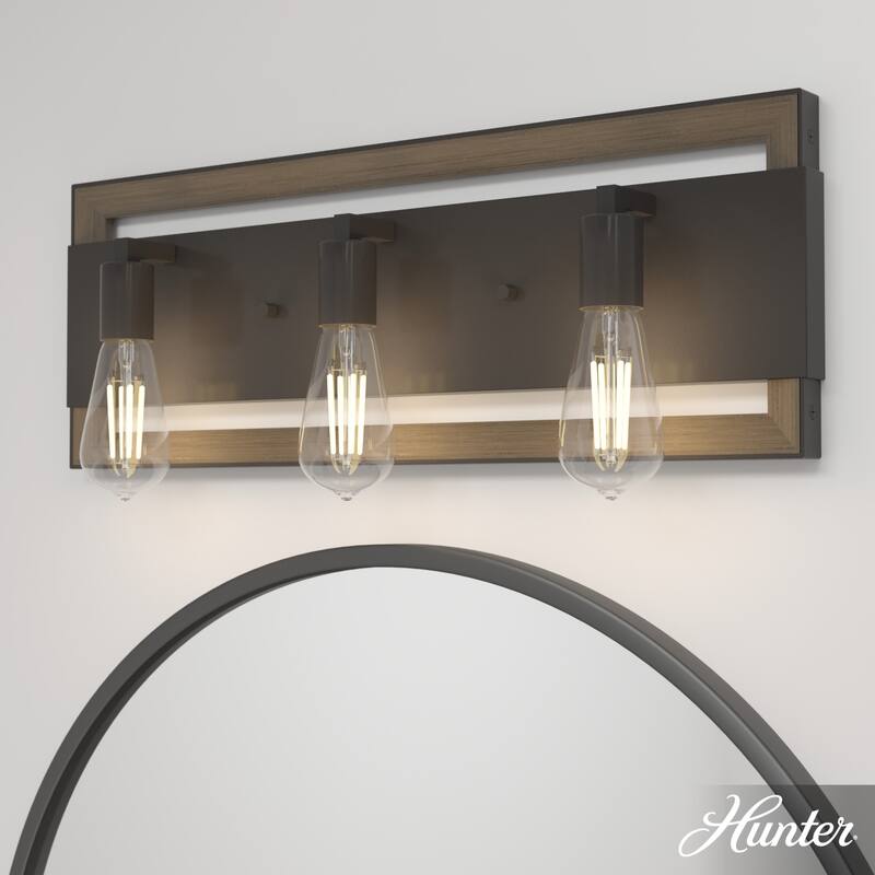 Hunter Woodburn Vanity Wall Light - Modern Farmhouse, Transitional, Rustic - Damp Rated! - 24" - 3 Light - Noble Bronze