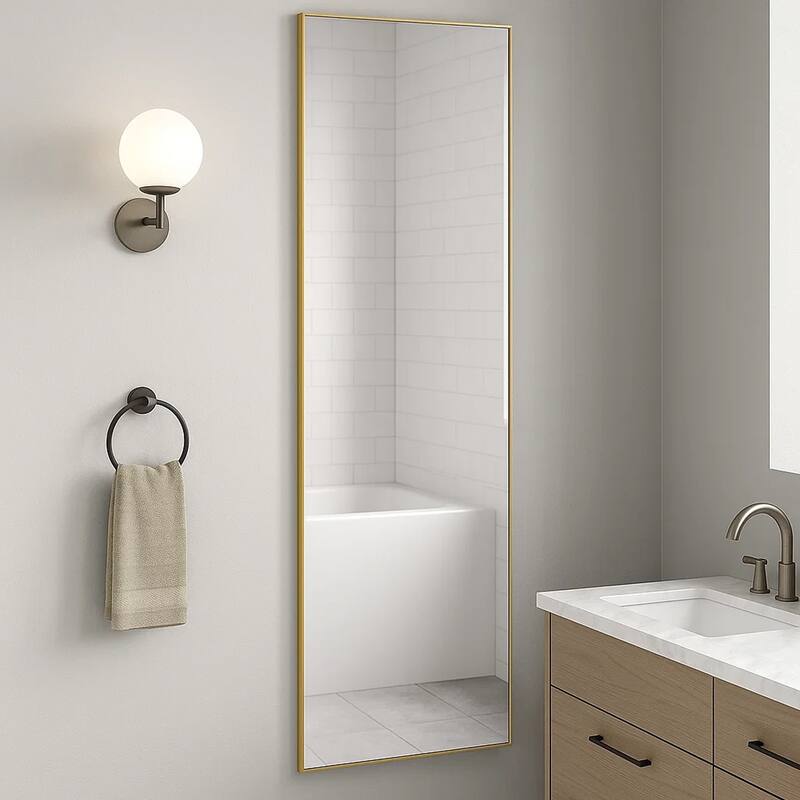 Rectangular Shape Thin Polystyrene Frame Long Mirror, Gold