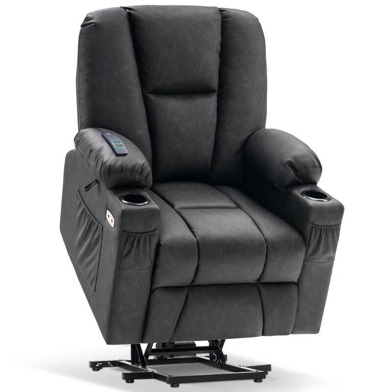 MCombo Electric Power Lift Recliner Chair with Extended Footrest, Cup Holders, Faux Leather 7507
